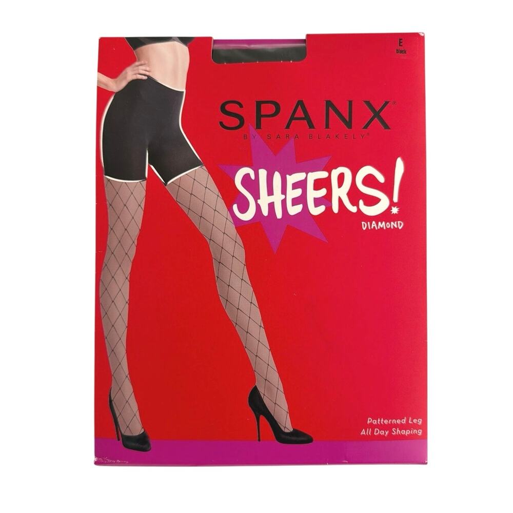 New in package Spanx diamond patterned leg Sheers size E black